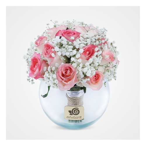 Saba Roses and Gypsophilas Flower Vase